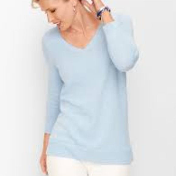 Talbots Double V Tie Back Sky Blue Sweater Women's Pima Cotton Size Medium - Picture 1 of 9